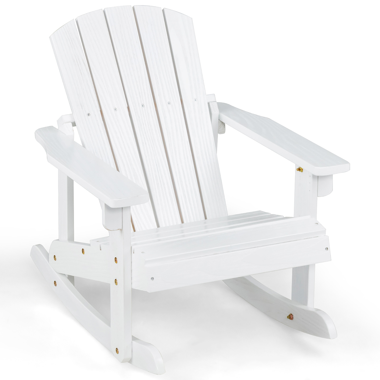 Kid Adirondack Rocking Chair Outdoor Solid Wood Slatted Seat Backrest - White