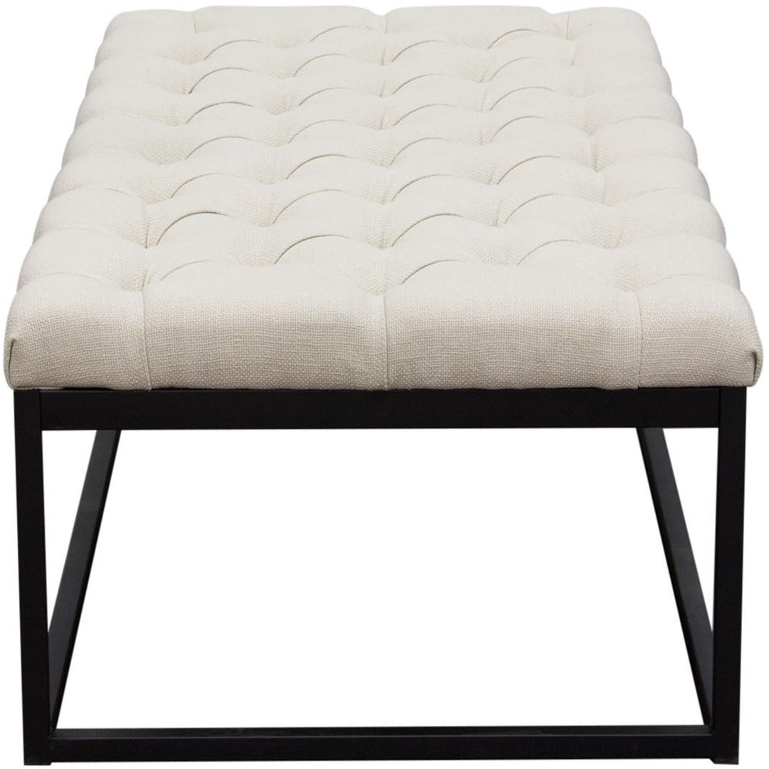 Linen Upholstered Button Tufted Bench With Open Metal Base, Large, Beige And Black- Saltoro Sherpi