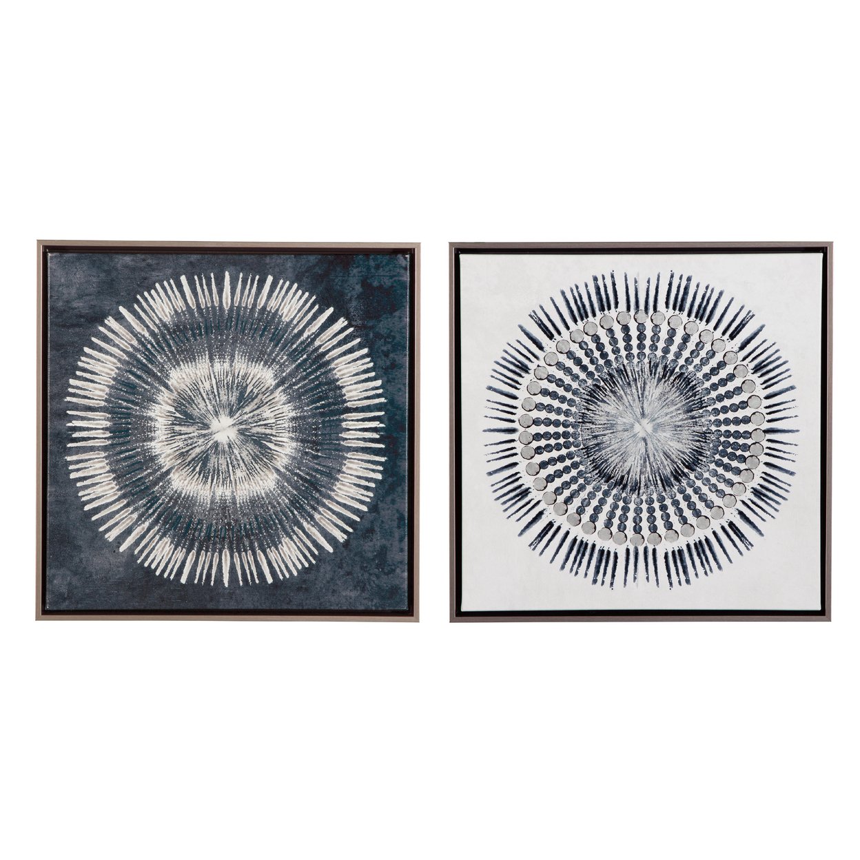 Gallery Canvas Wall Art With Circular Orientation, Set Of 2, Blue And White- Saltoro Sherpi