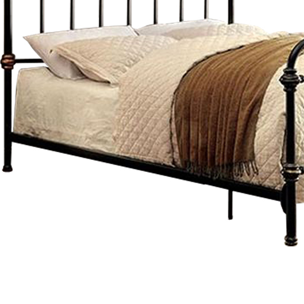 Classic Metal Twin Bed With Gold Accents, Black- Saltoro Sherpi