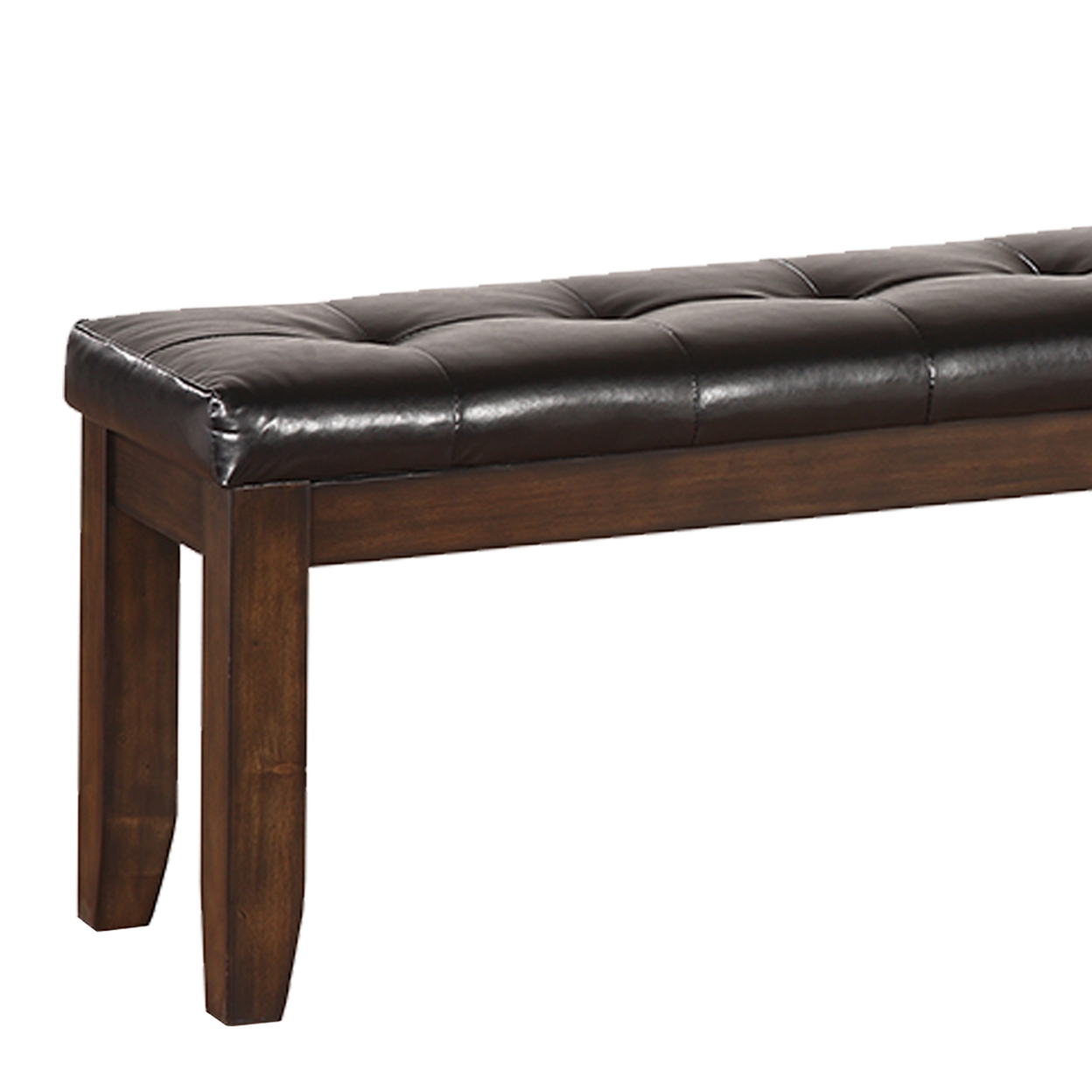 Leatherette Upholstered Tufted Wooden Bench With Chamfered Legs, Brown- Saltoro Sherpi