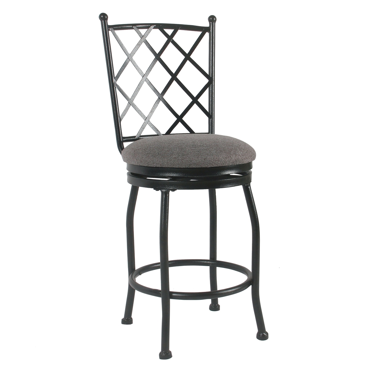 Metal Swivel Counter Height Stool With Padded Fabric Seat And Criss Cross Backrest, Gray- Saltoro Sherpi
