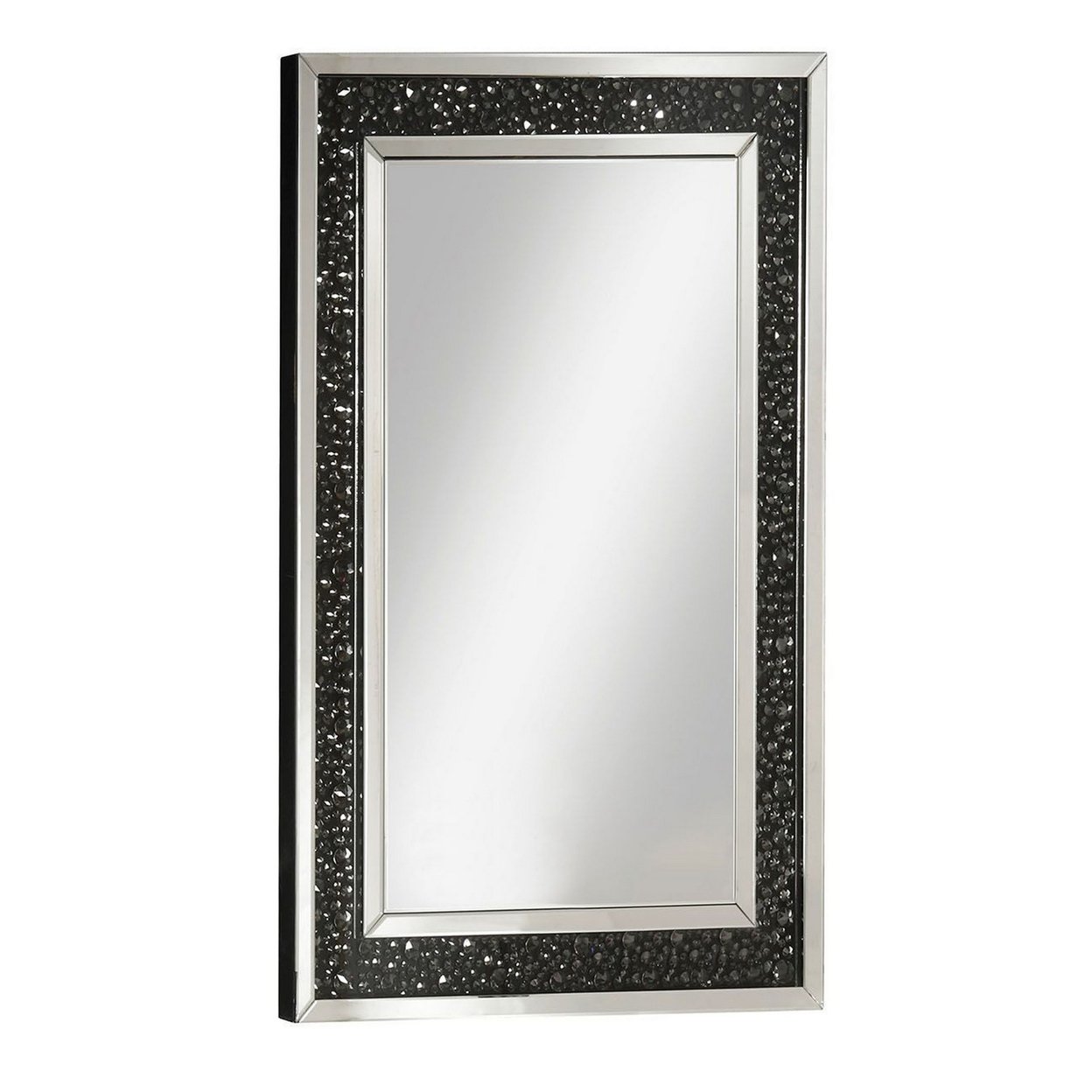 Rectangular Wall Accent Mirror With Black Crystal Insert In Mirrored Frame- Saltoro Sherpi