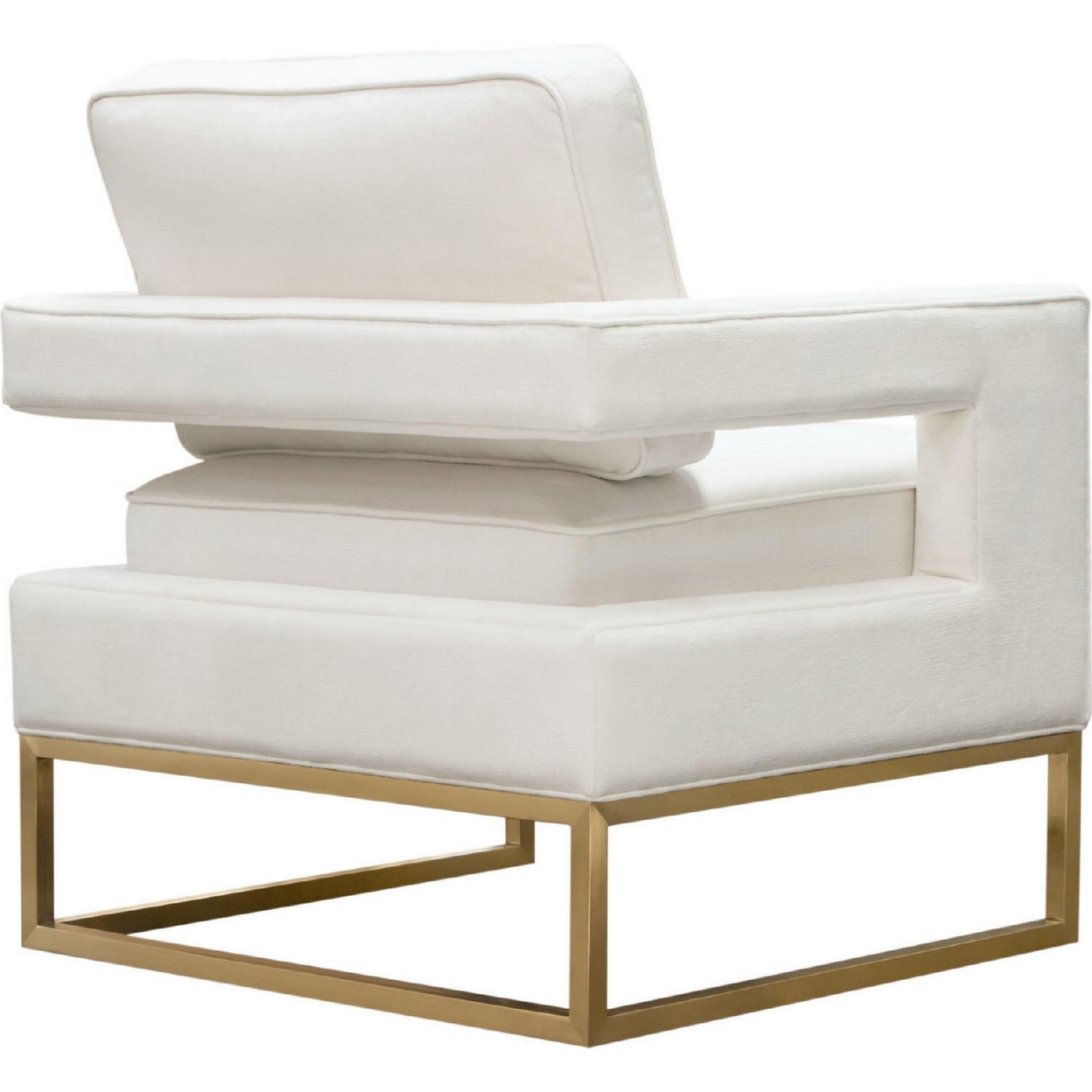 32 Inch Modern Accent Chair, Performance Soft White Velvet, Gold Finish Frame- Saltoro Sherpi