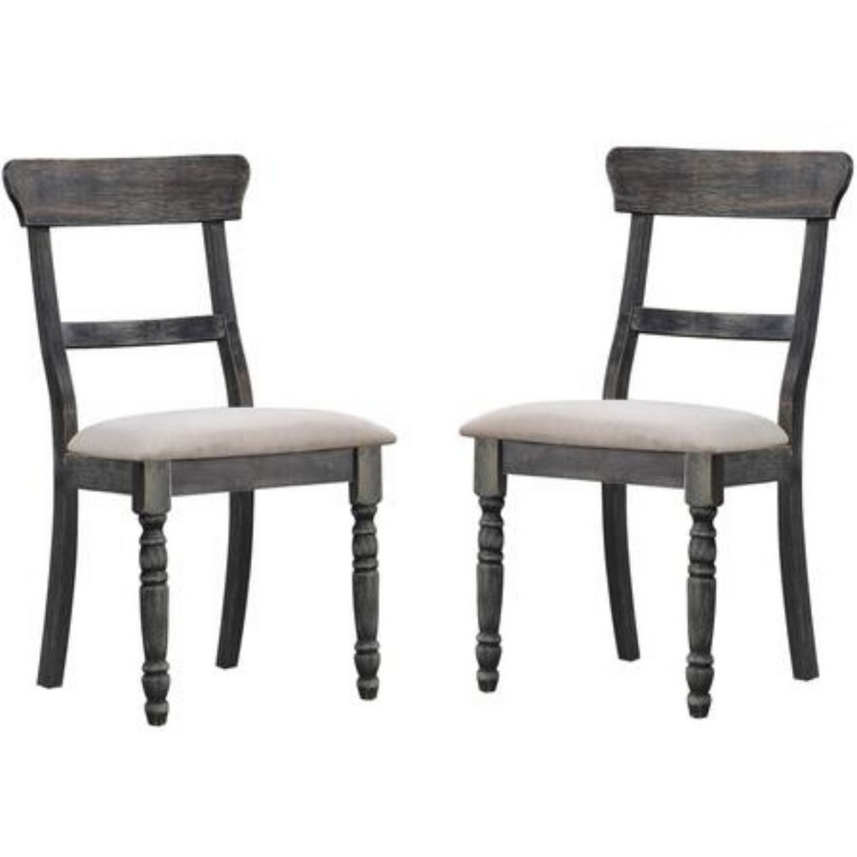 Wooden Side Chair With Fabric Upholstered Seat, Set Of 2, Gray- Saltoro Sherpi