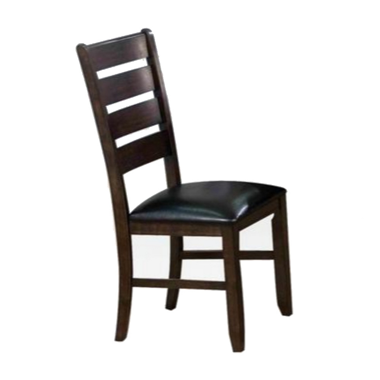 Ladder Back Wooden Side Chair With Leatherette Seat, Set Of 2, Black And Brown- Saltoro Sherpi