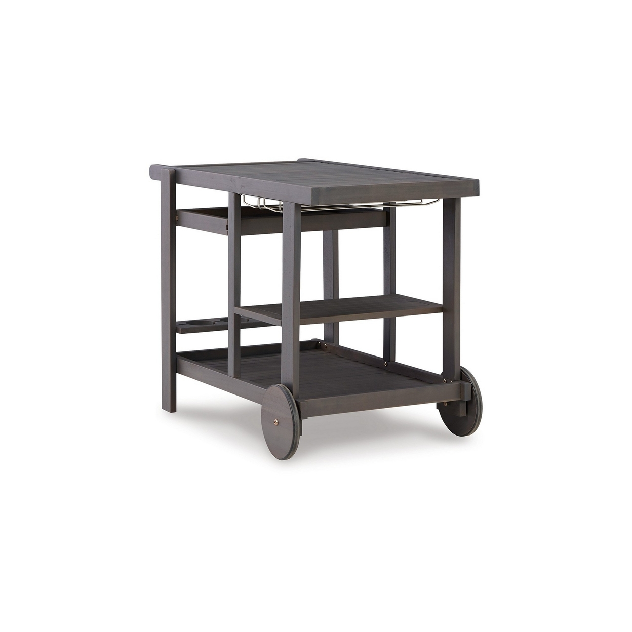 Clio 39 Inch Outdoor Serving Cart, Slatted Shelves, Removable Tray, Gray