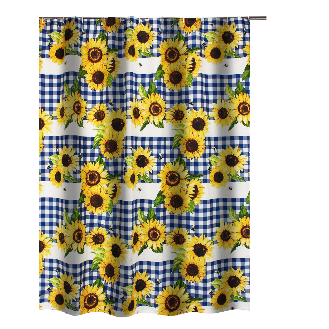 Oslo 72 Inch Shower Curtain, Yellow Sunflower Plaid Print, Button Holes