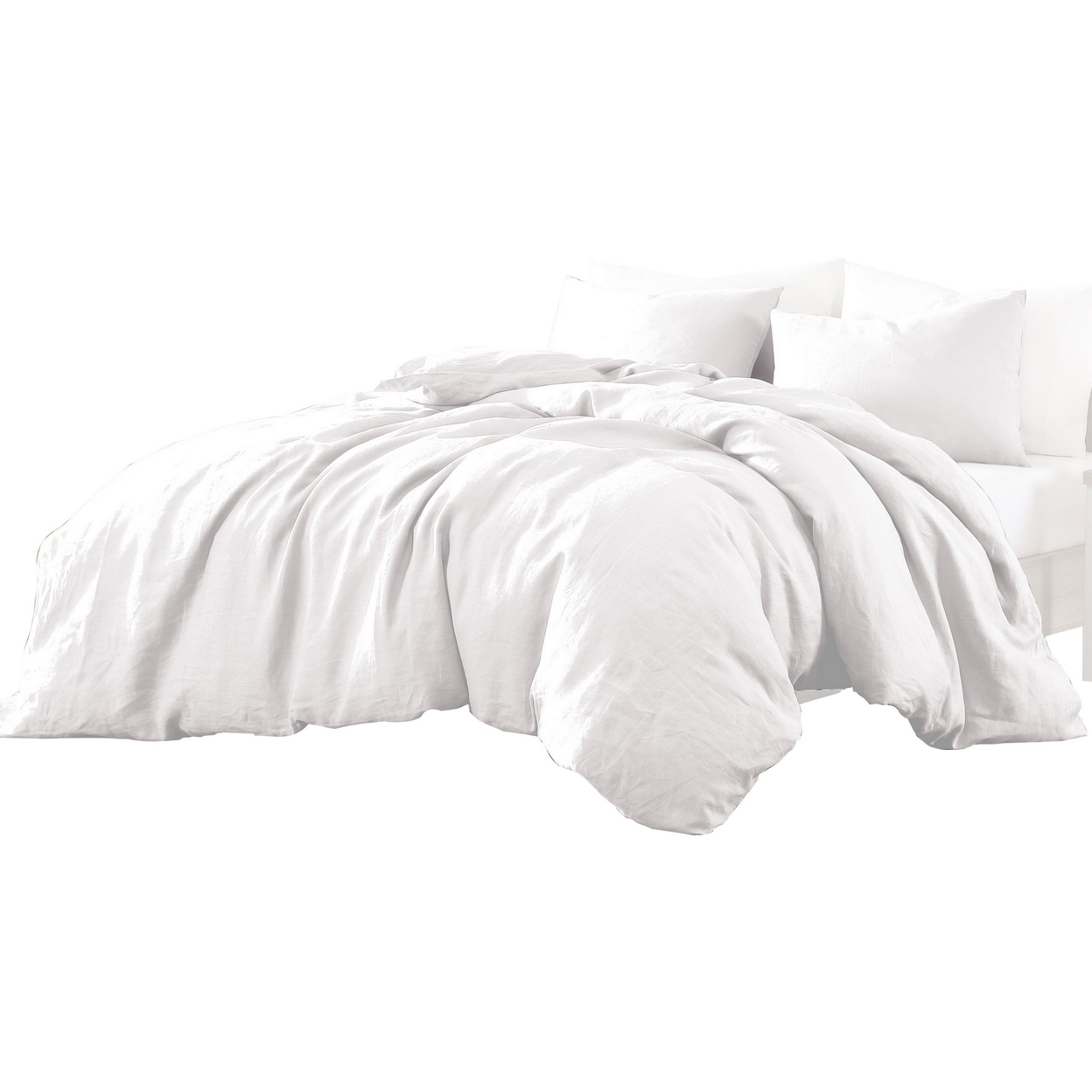 Edge 4 Piece King Size Duvet Comforter Set, Washed Linen, Clean White - Saltoro Sherpi