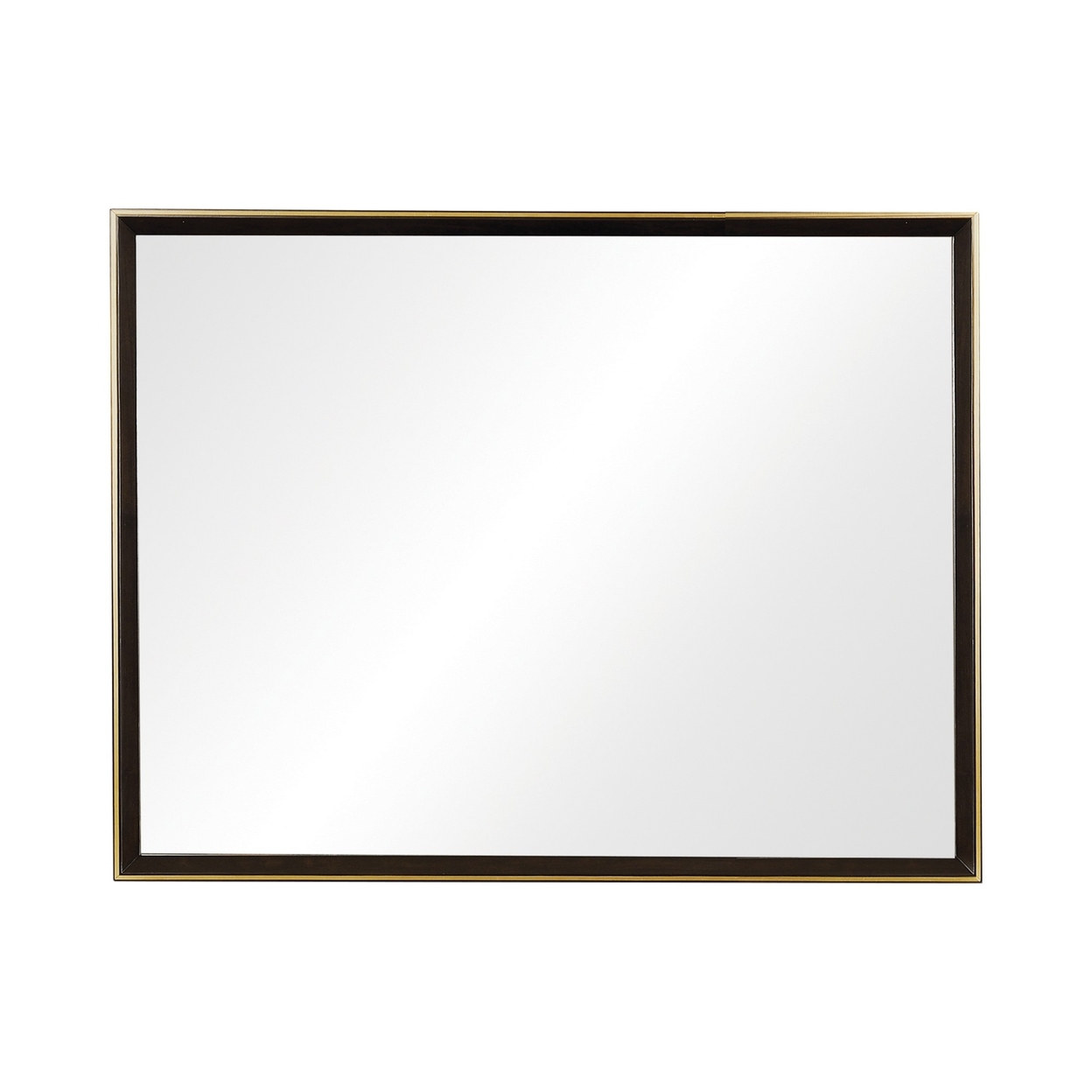 Rectangular Wooden Frame Mirror With Gold Trim, Espresso Brown- Saltoro Sherpi
