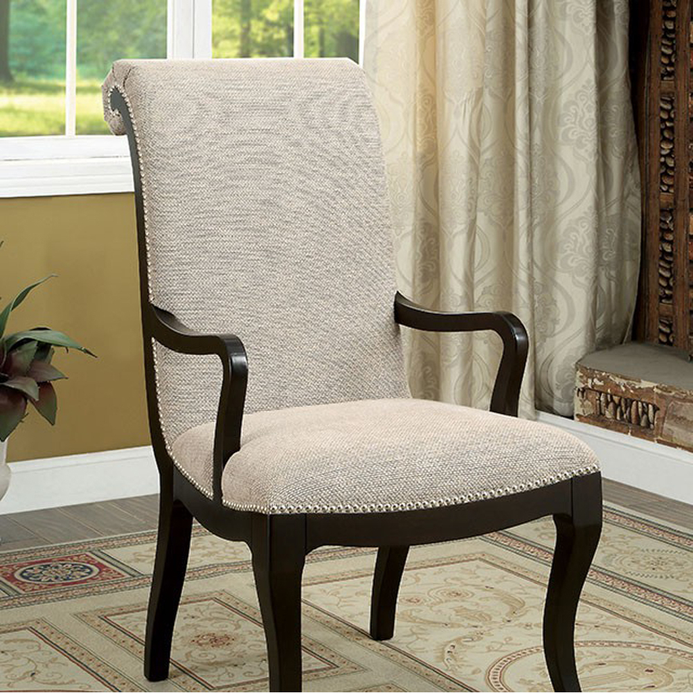 Fabric Upholstered Wooden Arm Chair, Set Of 2, Gray And Black- Saltoro Sherpi