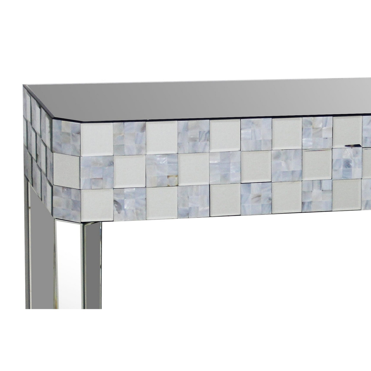 Frosted Chequered Pattern Console Table In Rectangular Shape, Clear- Saltoro Sherpi