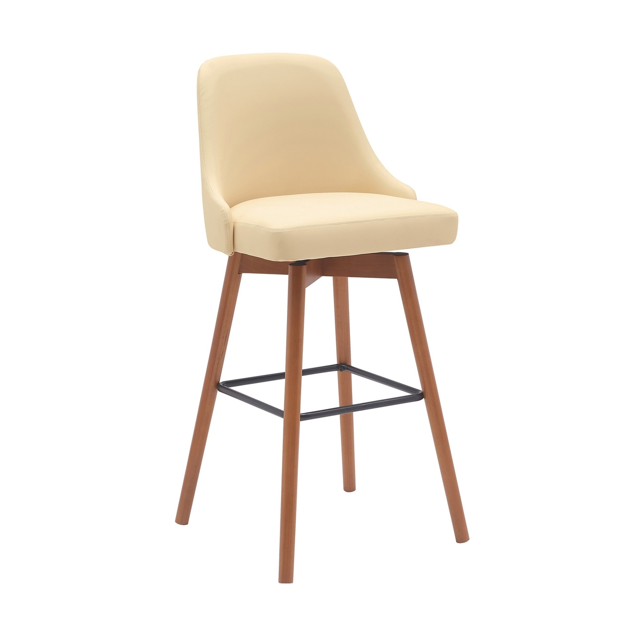 Sean 30 Inch Barstool Chair, Swivel Parson, Cream Faux Leather Walnut Brown - Saltoro Sherpi