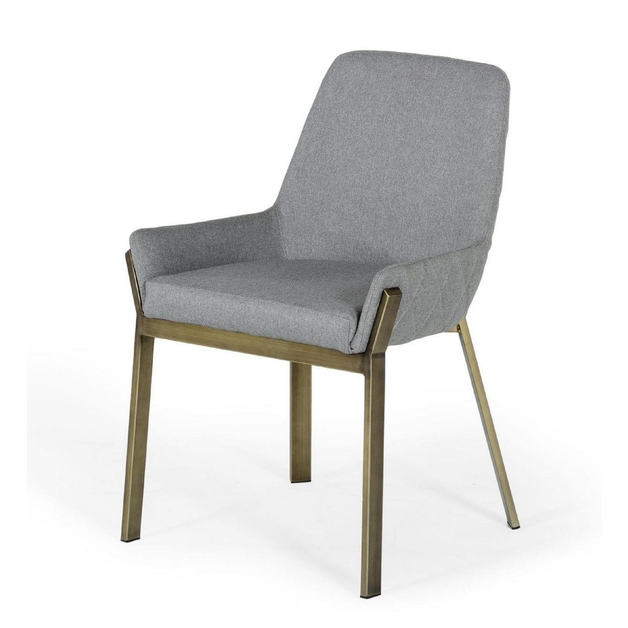 Cid 24 Inch Modern Soft Fabric Dining Chair, Metal, Gray, Antique Brass- Saltoro Sherpi