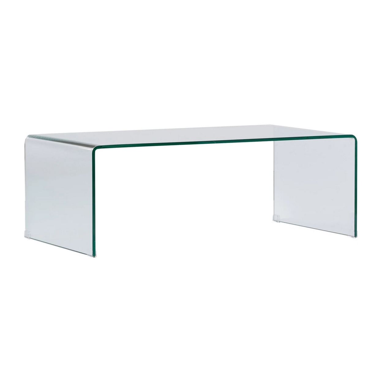 Darb 43 Inch Coffee Table, Clear Tempered Glass Tabletop, Curved Edges - Saltoro Sherpi