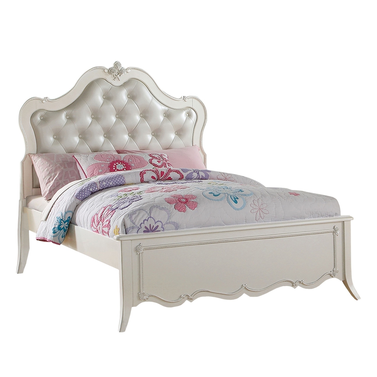Pine Wood Twin Bed With Button Tufted Headboard, Pearl White- Saltoro Sherpi