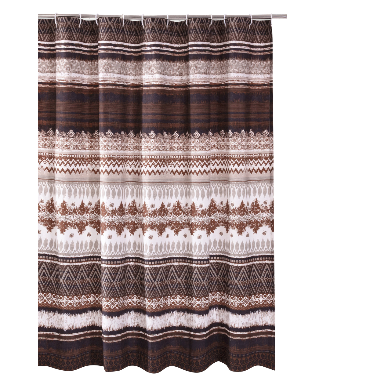 Roca 72 Inch Shower Curtain, Coffee Brown Striped Printing, Button Holes