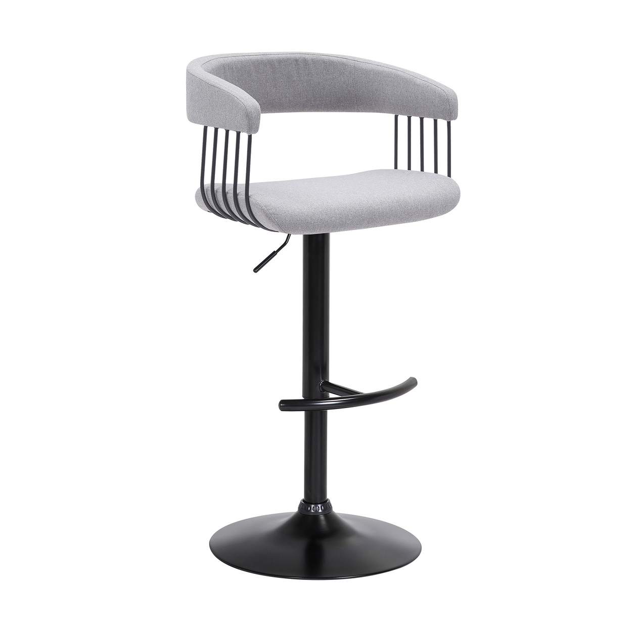 Arya Barstool Chair, 24-33 Inch Adjustable Height, Light Gray Fabric, Black - Saltoro Sherpi