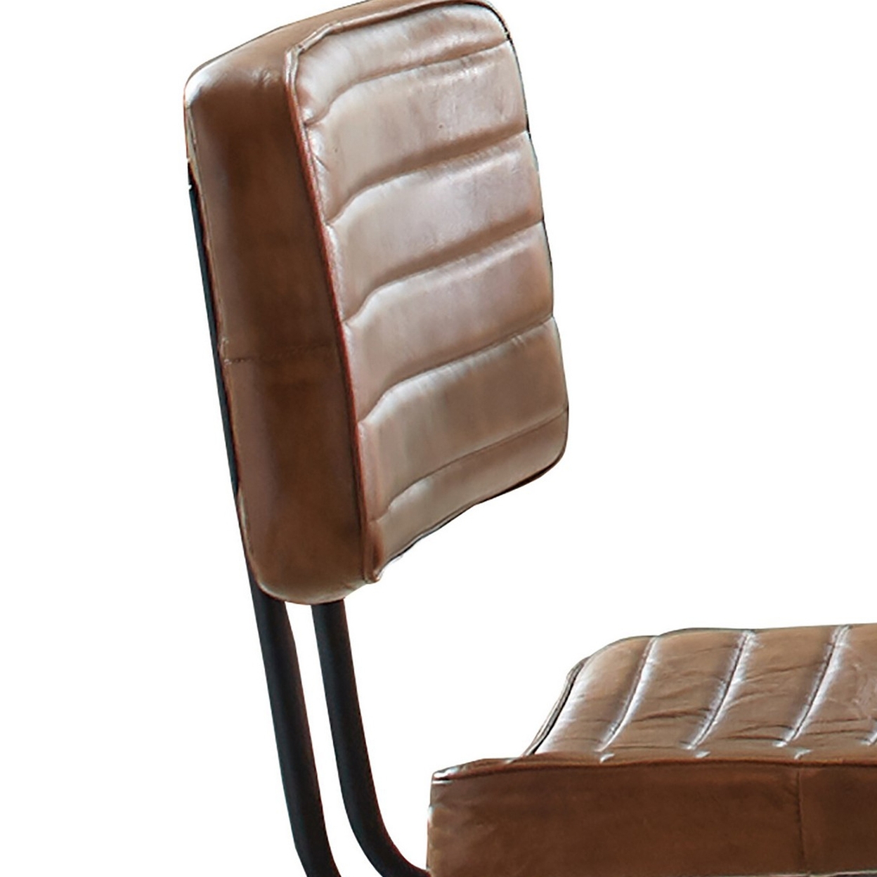 Mia 18 Inch Side Chair, Set Of 2, Dyed Brown Leather, Vertical Tufting- Saltoro Sherpi