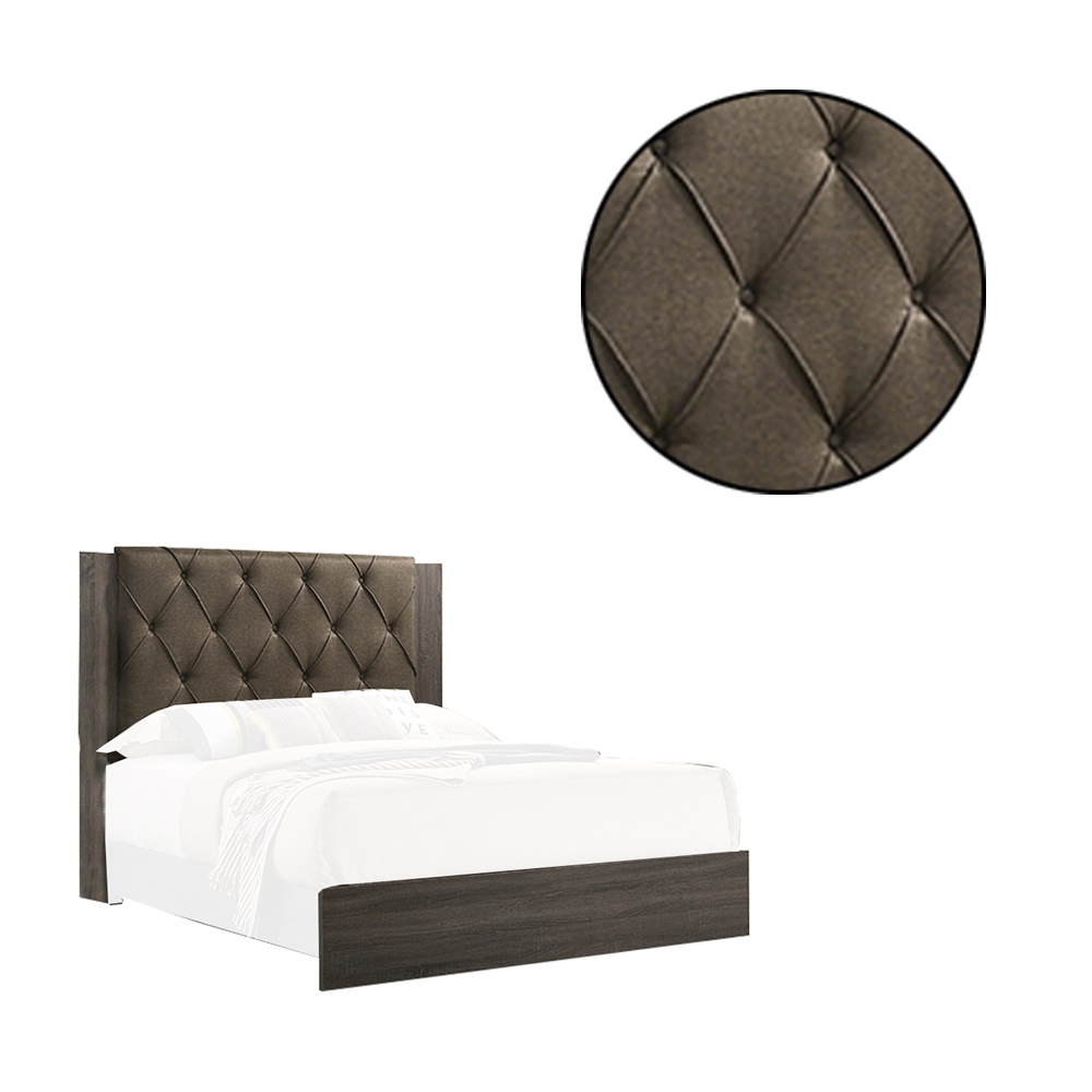Wooden Queen Bed With Button Tufted Upholstered Headboard, Gray And Brown- Saltoro Sherpi