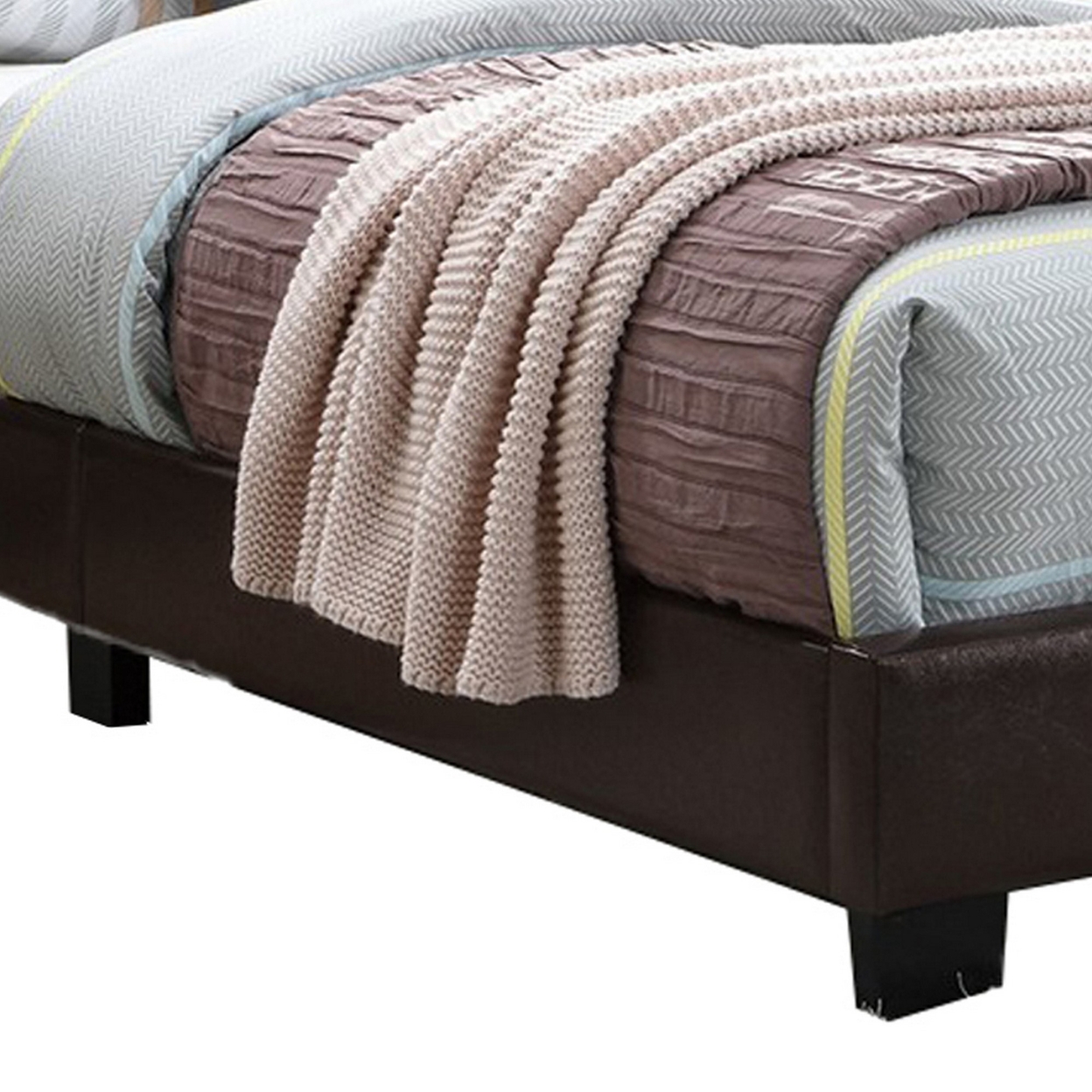 Transitional Style Leatherette Queen Bed With Padded Headboard, Dark Brown- Saltoro Sherpi