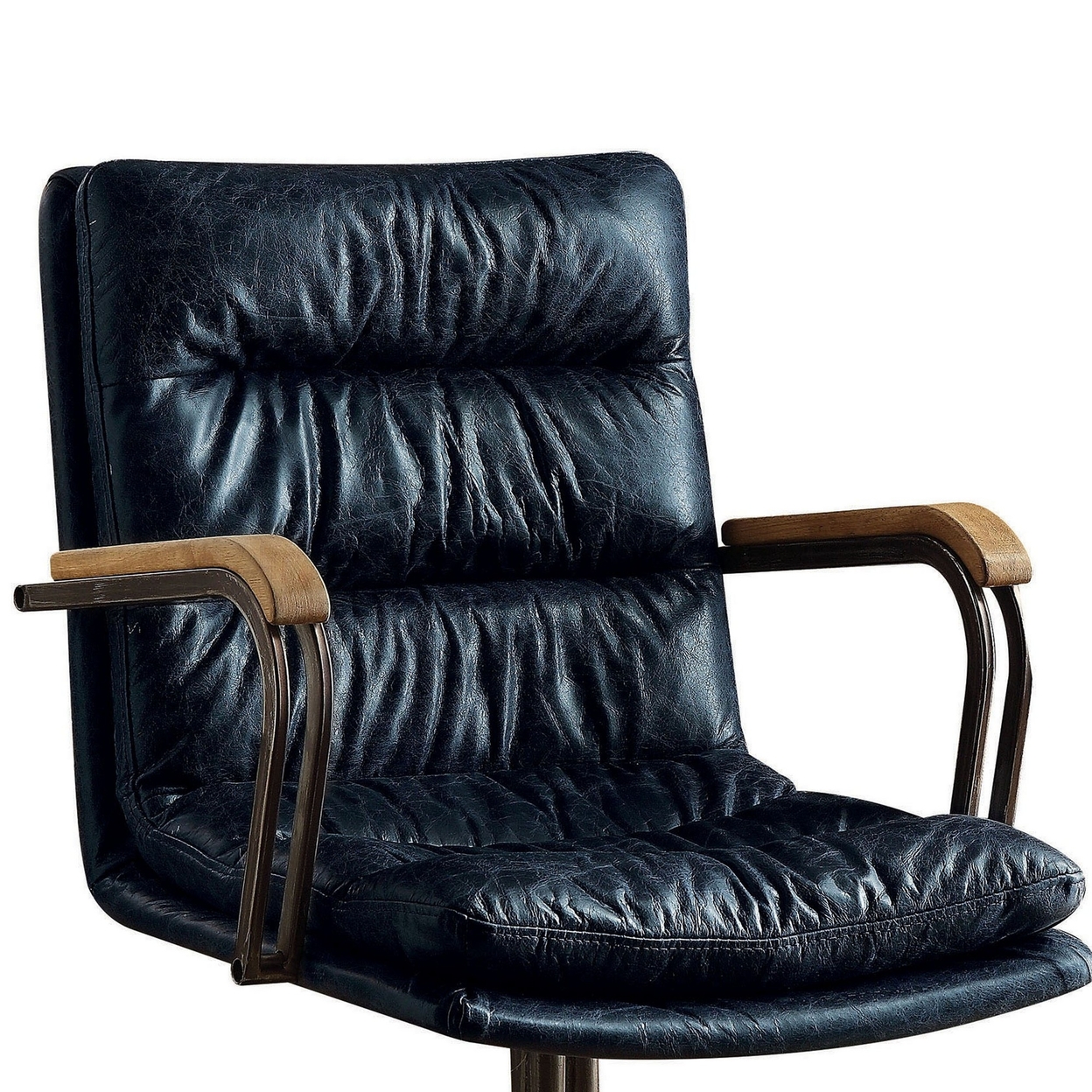 Metal & Leather Executive Office Chair, Vintage Blue- Saltoro Sherpi