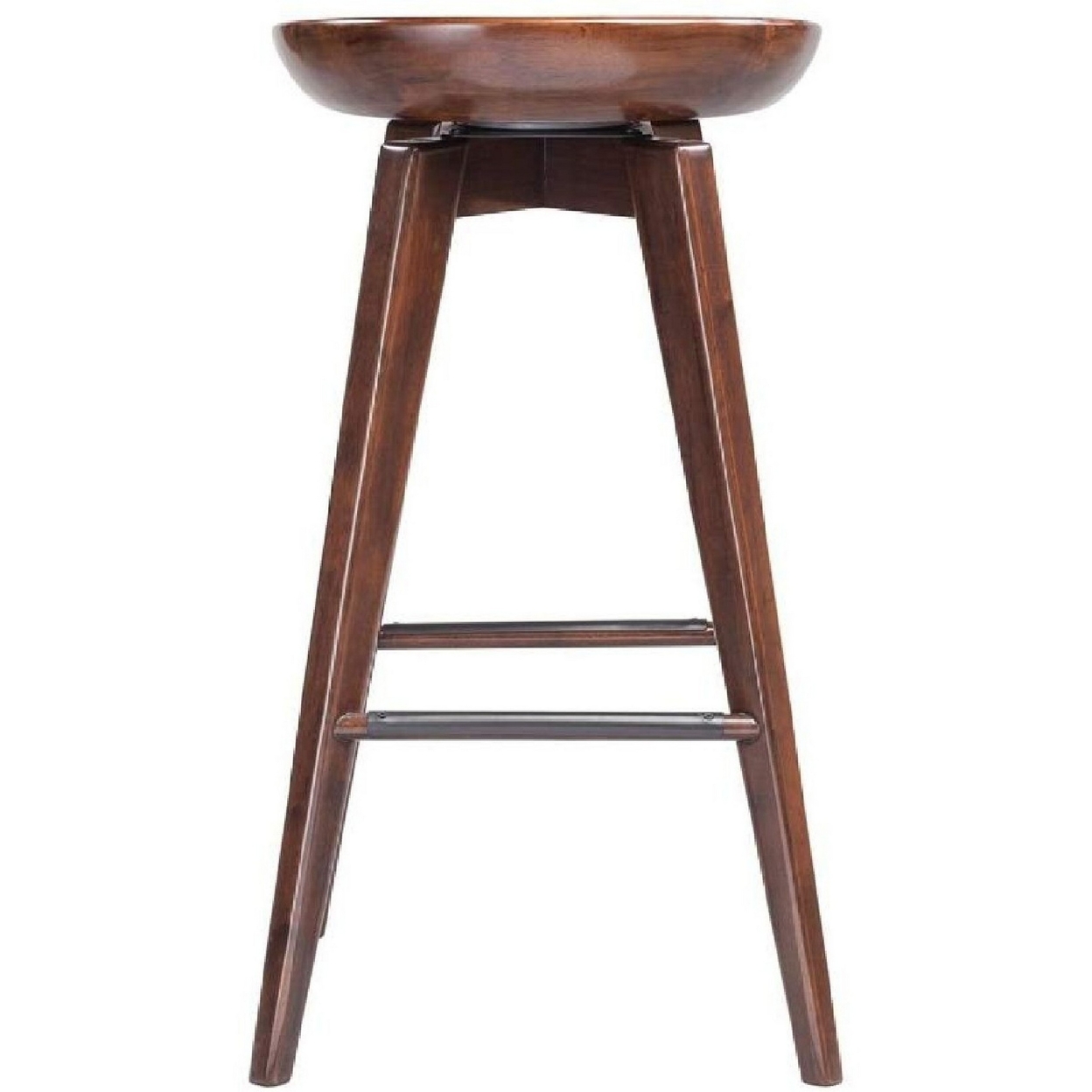 Contoured Seat Wooden Frame Swivel Barstool With Angled Legs, Natural Brown- Saltoro Sherpi