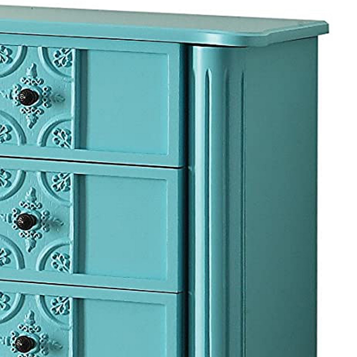 Wood Jewelry Armoire With 5 Drawers In Light Blue- Saltoro Sherpi