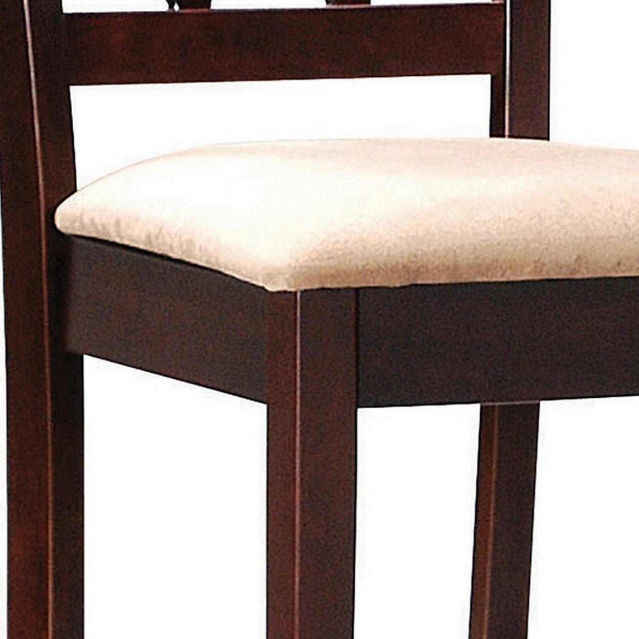 25 Inch Counter Height Stool, Lattice Design Back, Tan Fabric Seat, Brown- Saltoro Sherpi
