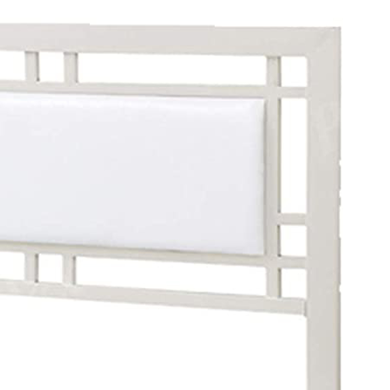 Metal Frame Full Bed With Leather Upholstered Headboard White- Saltoro Sherpi
