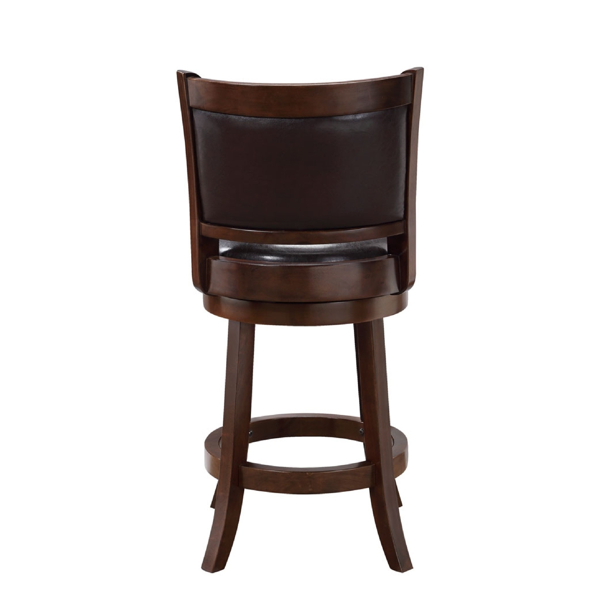 Pal 24 Inch Swivel Counter Stool, Solid Wood, Faux Leather, Espresso Brown- Saltoro Sherpi