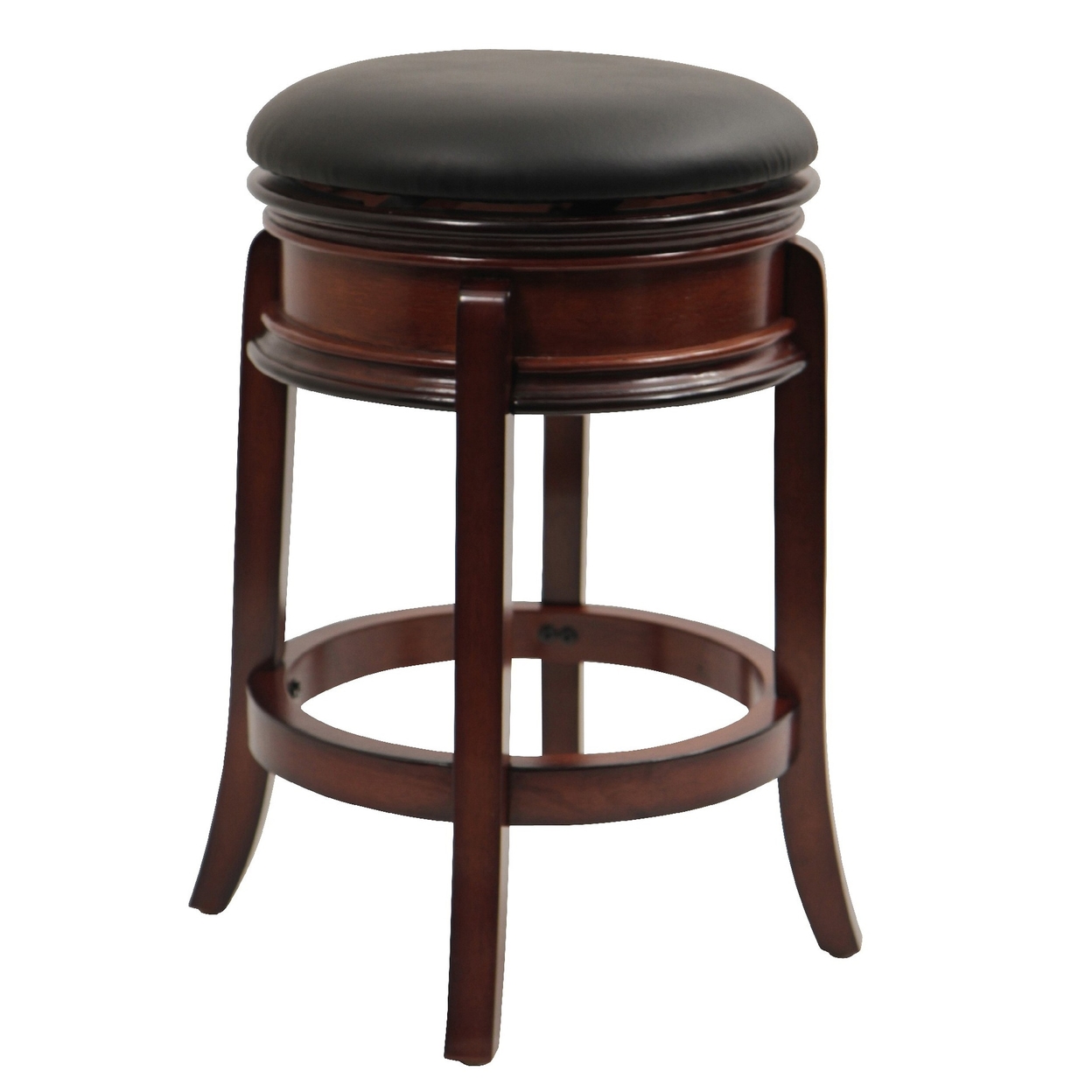 Sabi 24 Inch Swivel Counter Stool, Faux Leather, Brown, Black