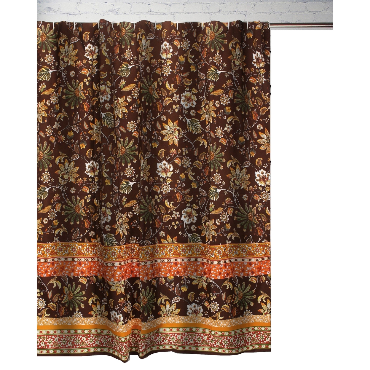 Athens 72 Inch Shower Curtain, Brown Microfiber Polyester, Jacobean Print