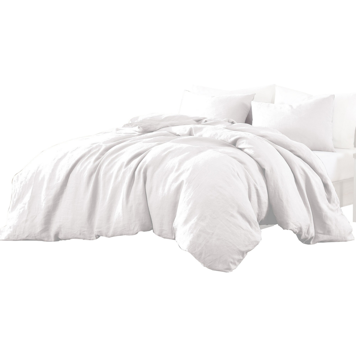 Edge 4 Piece Queen Size Duvet Comforter Set, Washed Linen, Clean White - Saltoro Sherpi