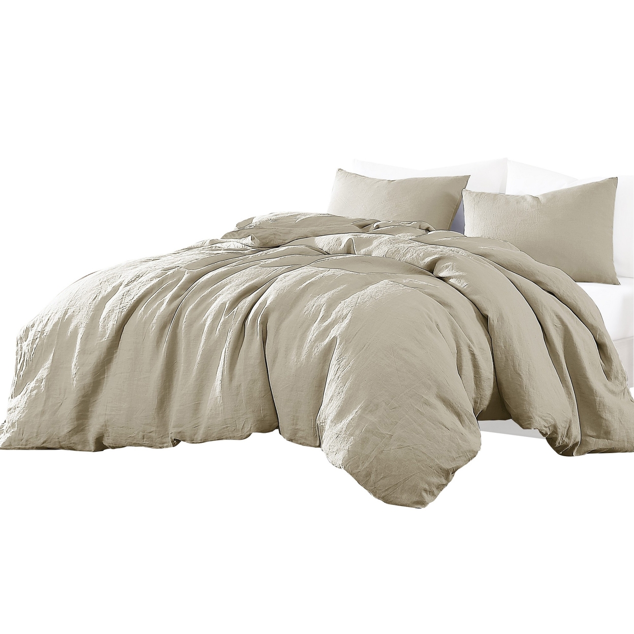 Edge 4 Piece King Size Duvet Comforter Set, Washed Linen, Oatmeal Beige - Saltoro Sherpi