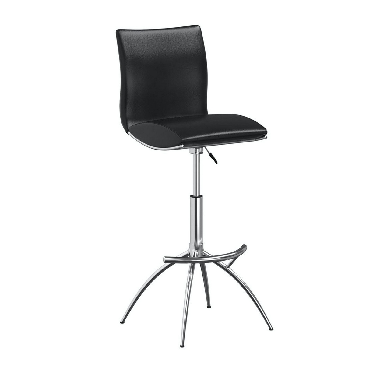 Deko 26-31 Inch Adjustable Height Barstool Chair, Set Of 2, Chrome Black Faux Leather - Saltoro Sherpi