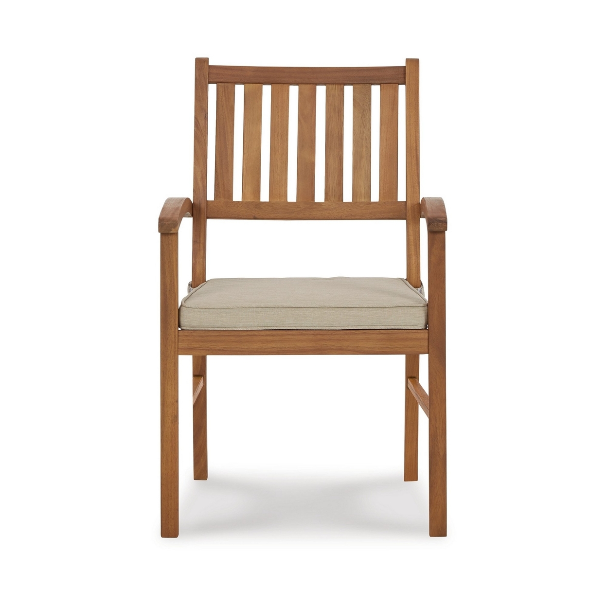 Nilen Outdoor Dining Armchair, Set Of 2, Brown Wood, Polyester Cushion- Saltoro Sherpi