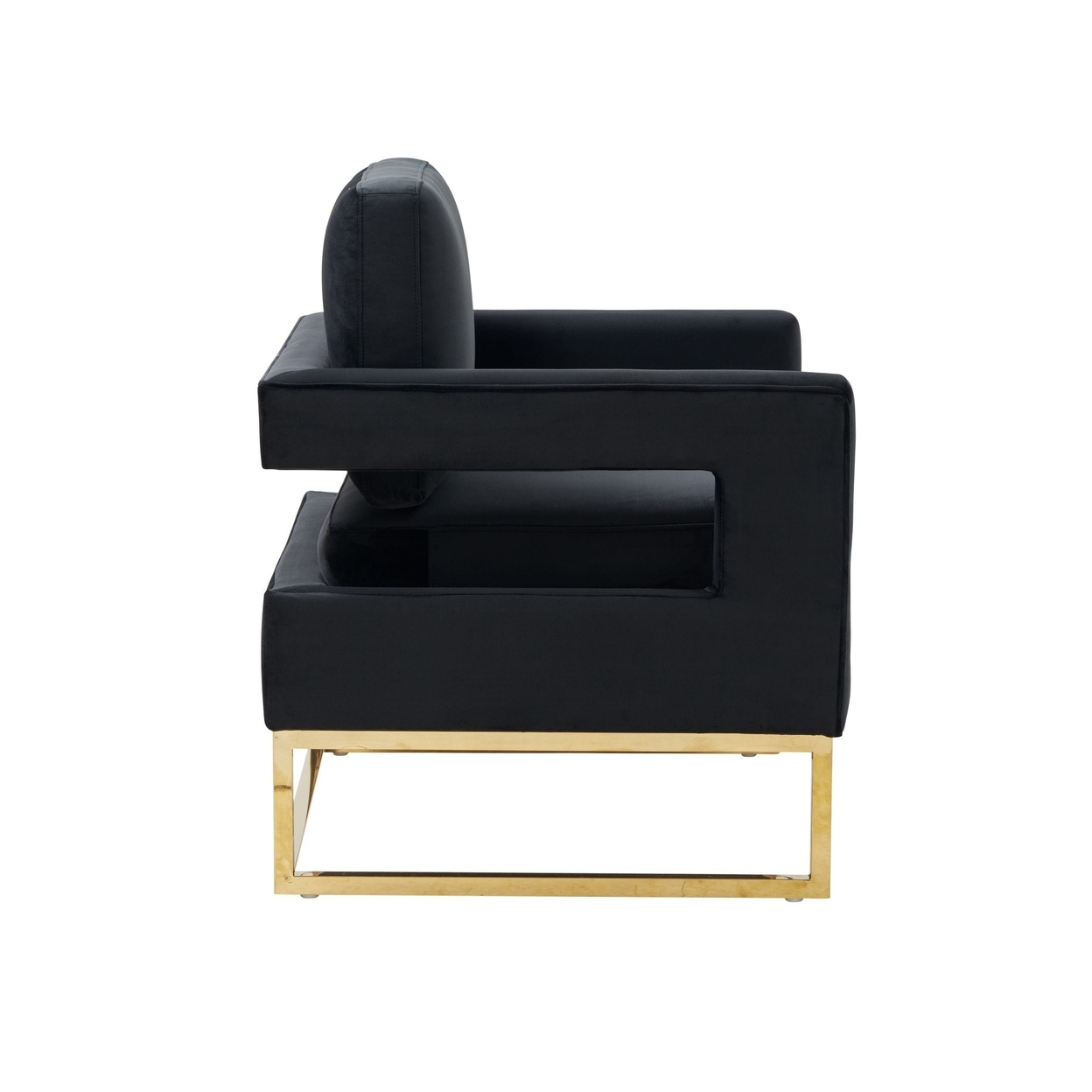 Cid 34 Inch Accent Chair, Black Velvet, Open Track Armrests, Gold Finish- Saltoro Sherpi
