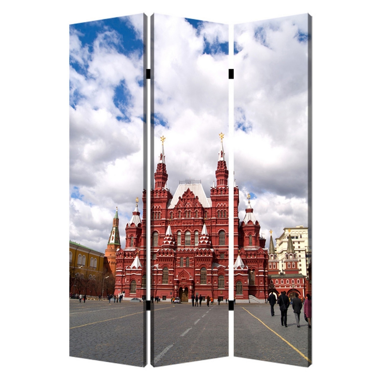 Russian Tower Print Foldable Canvas Screen With 3 Panels, Multicolor- Saltoro Sherpi
