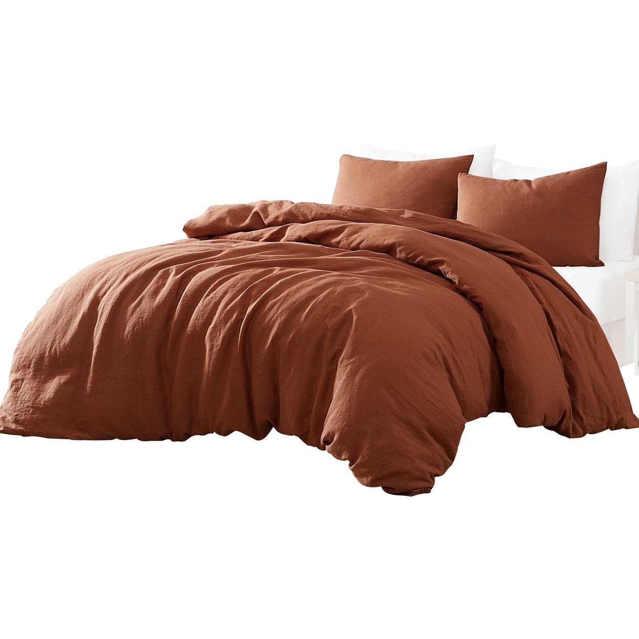 Edge 4 Piece King Size Duvet Comforter Set, Washed Linen, Rust Orange - Saltoro Sherpi