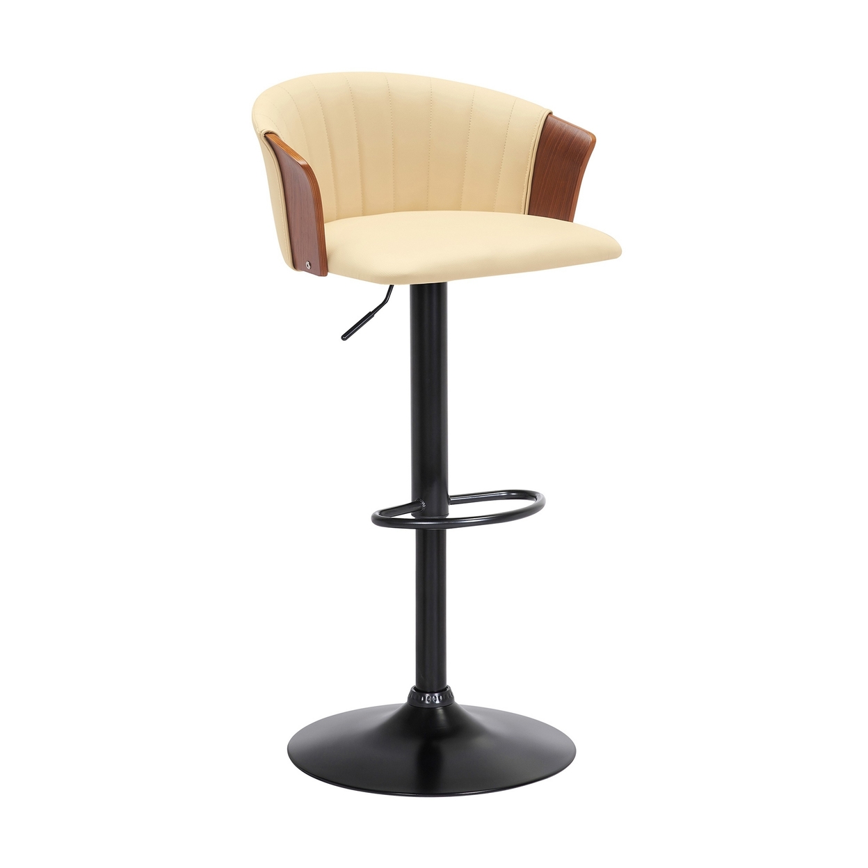 Liz 24-33 Inch Adjustable Height Swivel Barstool Chair, Cream Faux Leather - Saltoro Sherpi