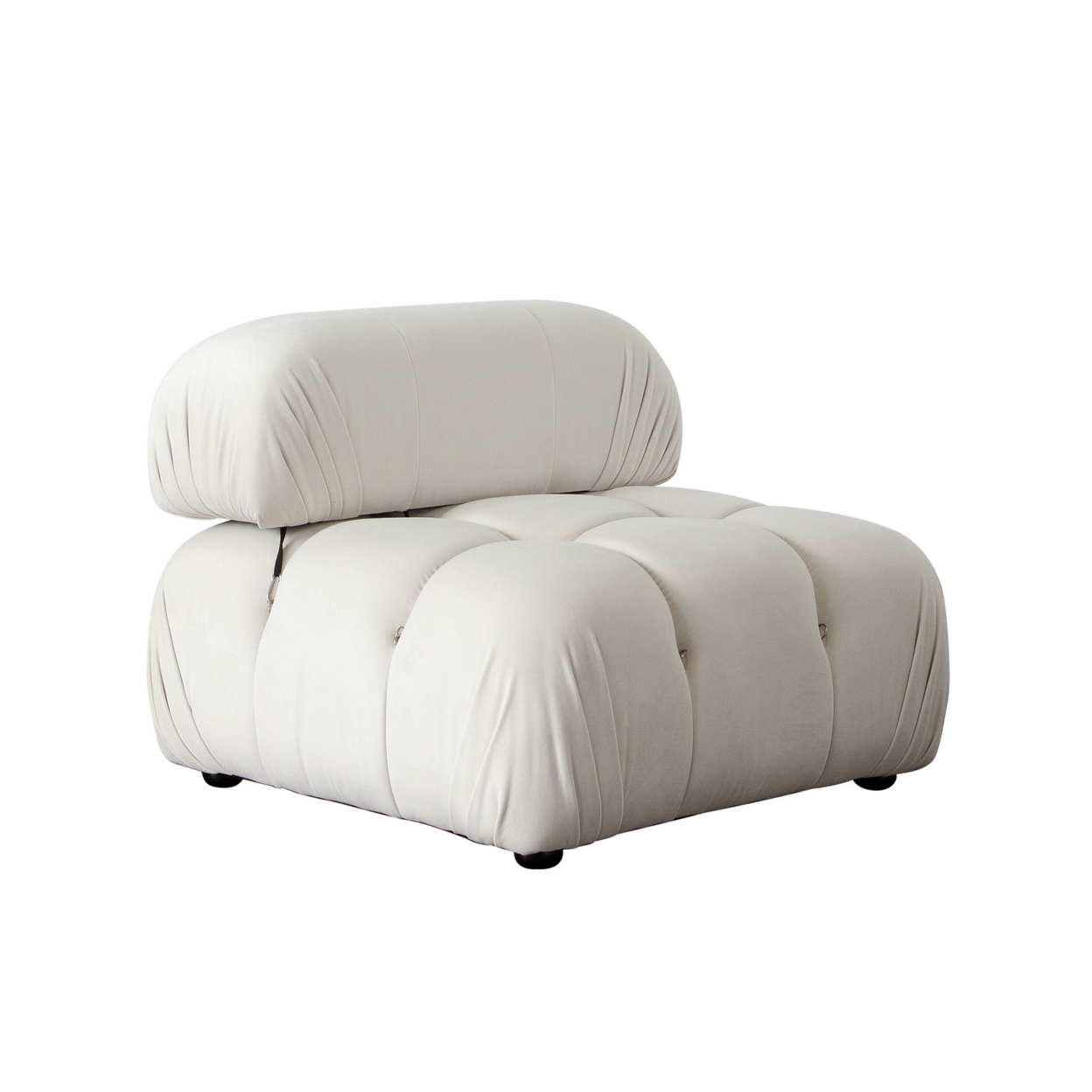 Nod 37 Inch Armless Chair, Cushioned Seating, Square Tufting, White, Black- Saltoro Sherpi