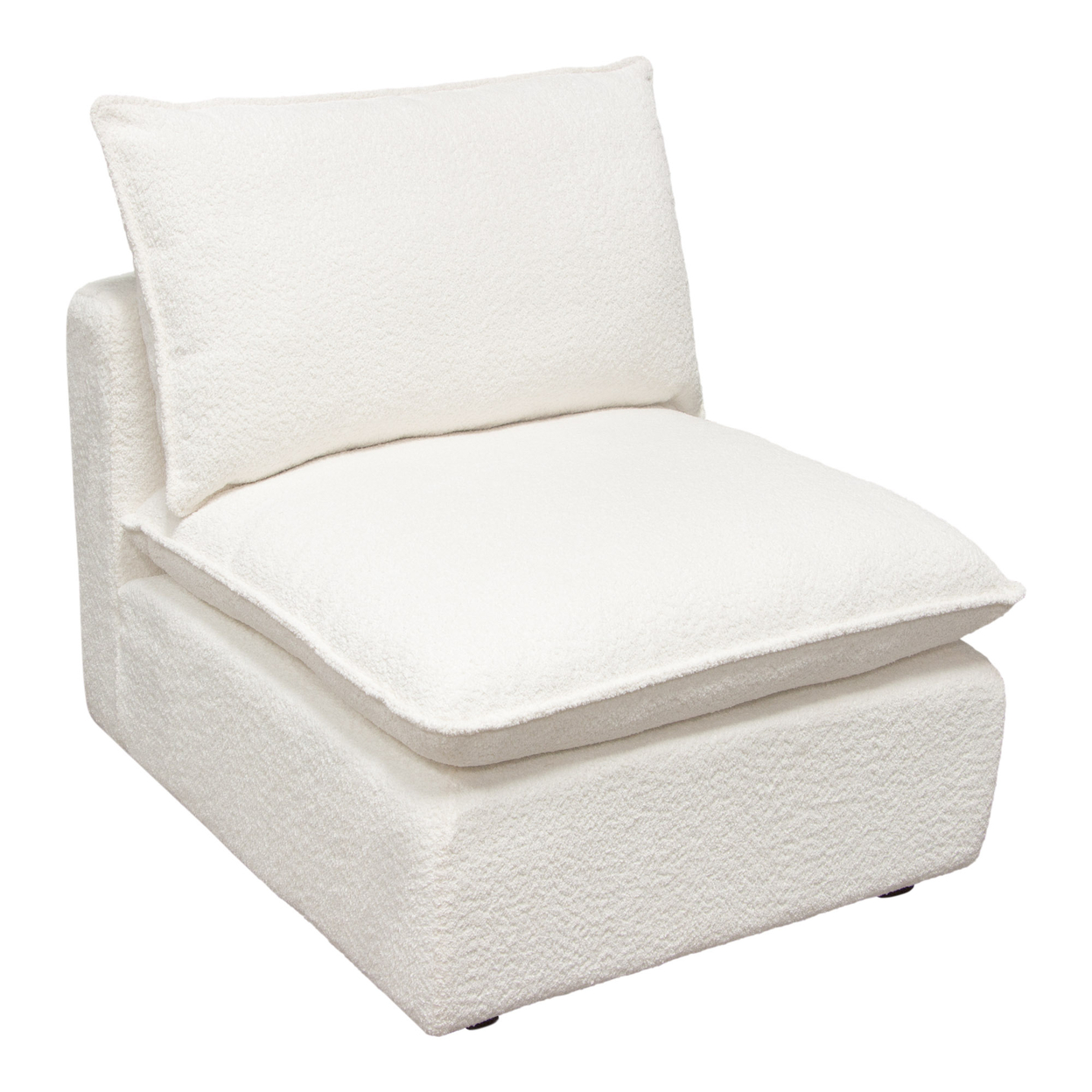 Agg 37 Inch Armless Chair, Feather Down Seat, White Faux Sheepskin- Saltoro Sherpi