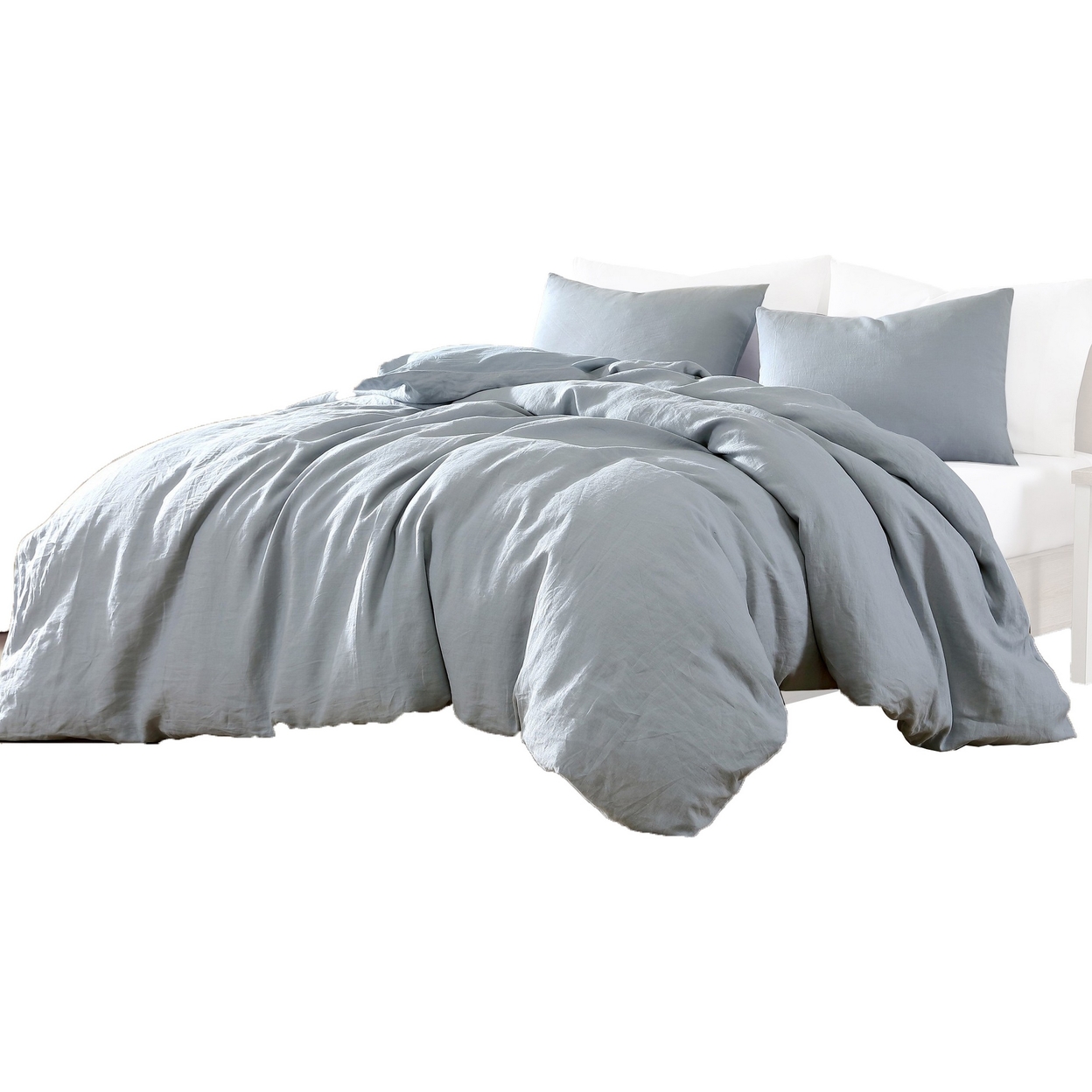 Edge 4 Piece Queen Size Duvet Comforter Set, Washed Linen, Light Blue - Saltoro Sherpi
