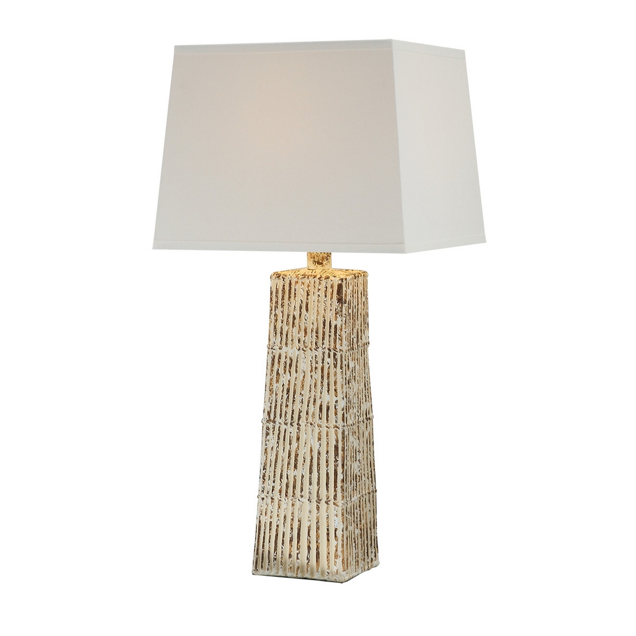 Fila 29 Inch Table Lamp, White Square Shade, Elongated Body, Bamboo Beige - Saltoro Sherpi