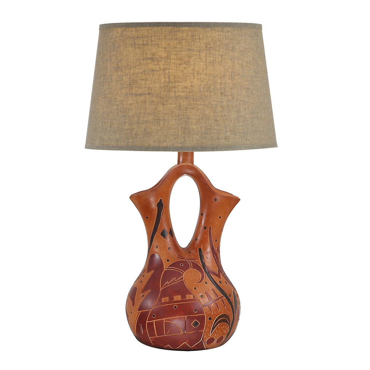 Figo 30 Inch Table Lamp, Curved Body, Flared Design, Beige, Red Orange - Saltoro Sherpi