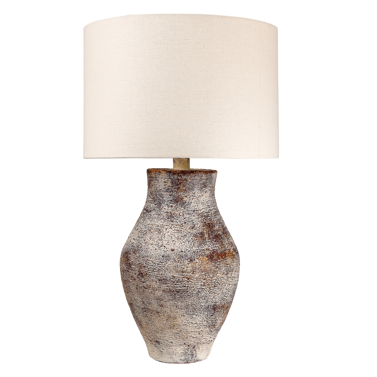 Gov 27 Inch Table Lamp, Beige Drum Shade, Vase Shaped Body, Painted Surface - Saltoro Sherpi