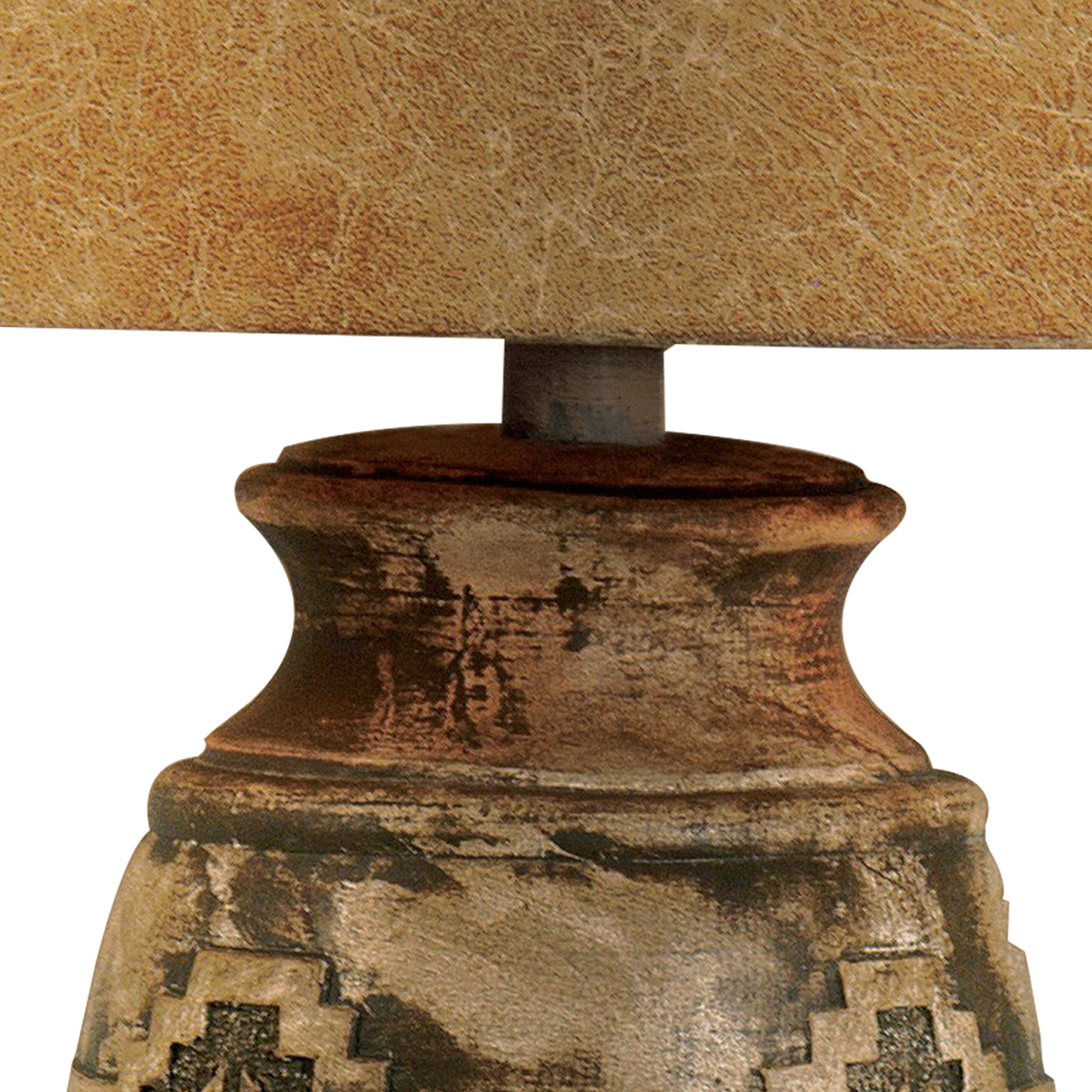 Riza 29 Inch Urn Table Lamp, Carved Trellis, Distressed Brown Hydrocal - Saltoro Sherpi