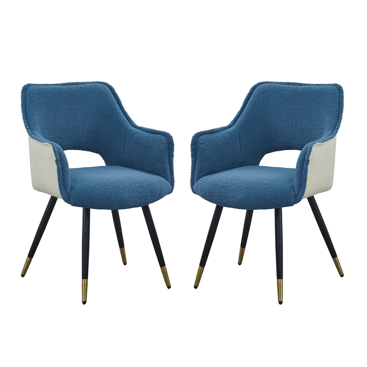 Eden 23 Inch Modern Dining Chair, White Fabric, Blue Metal Legs, Set Of 2- Saltoro Sherpi