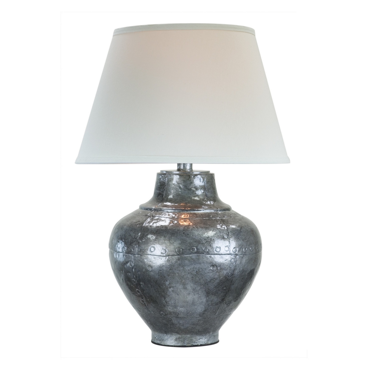 Rozy 25 Inch Table Lamp, Urn Shaped Base, Conical Shade, Industrial Silver - Saltoro Sherpi